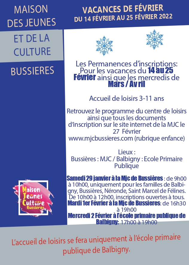 MJC Bussières - Balbigny - flyer permanences février 2022