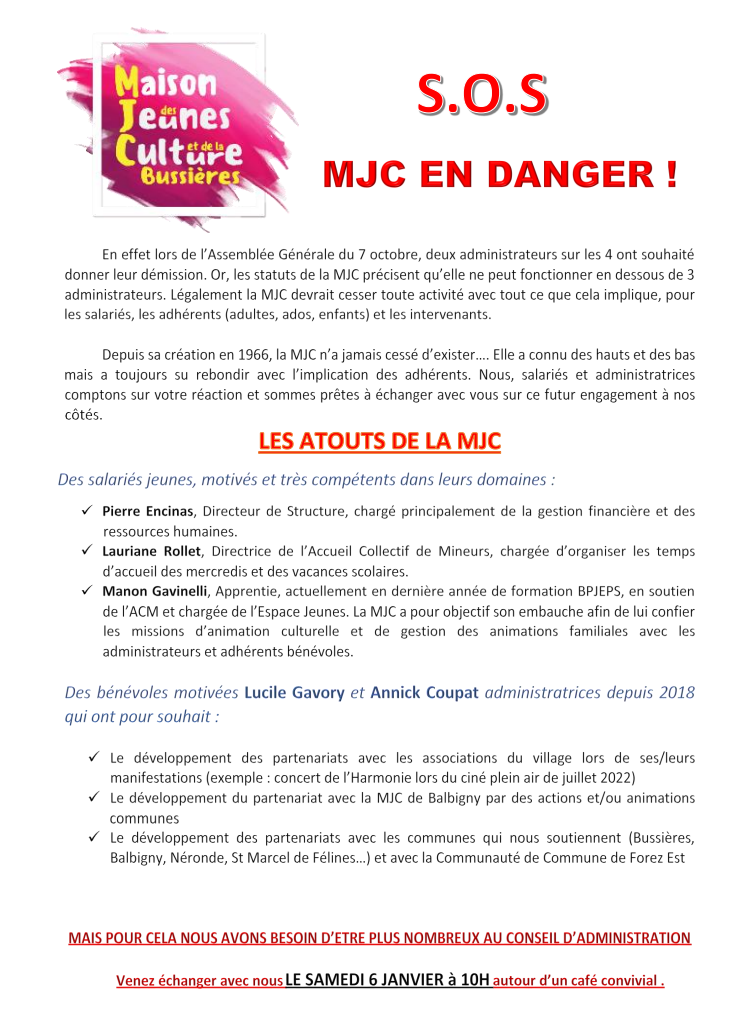 SOS administrateurs mjc bussieres